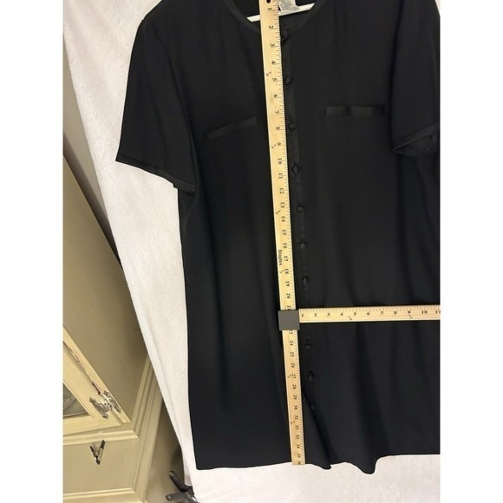 Evan-Picone Black Button Front Shift Dress Short Sleeve Satin Trim Size 14 - Picture 9 of 14